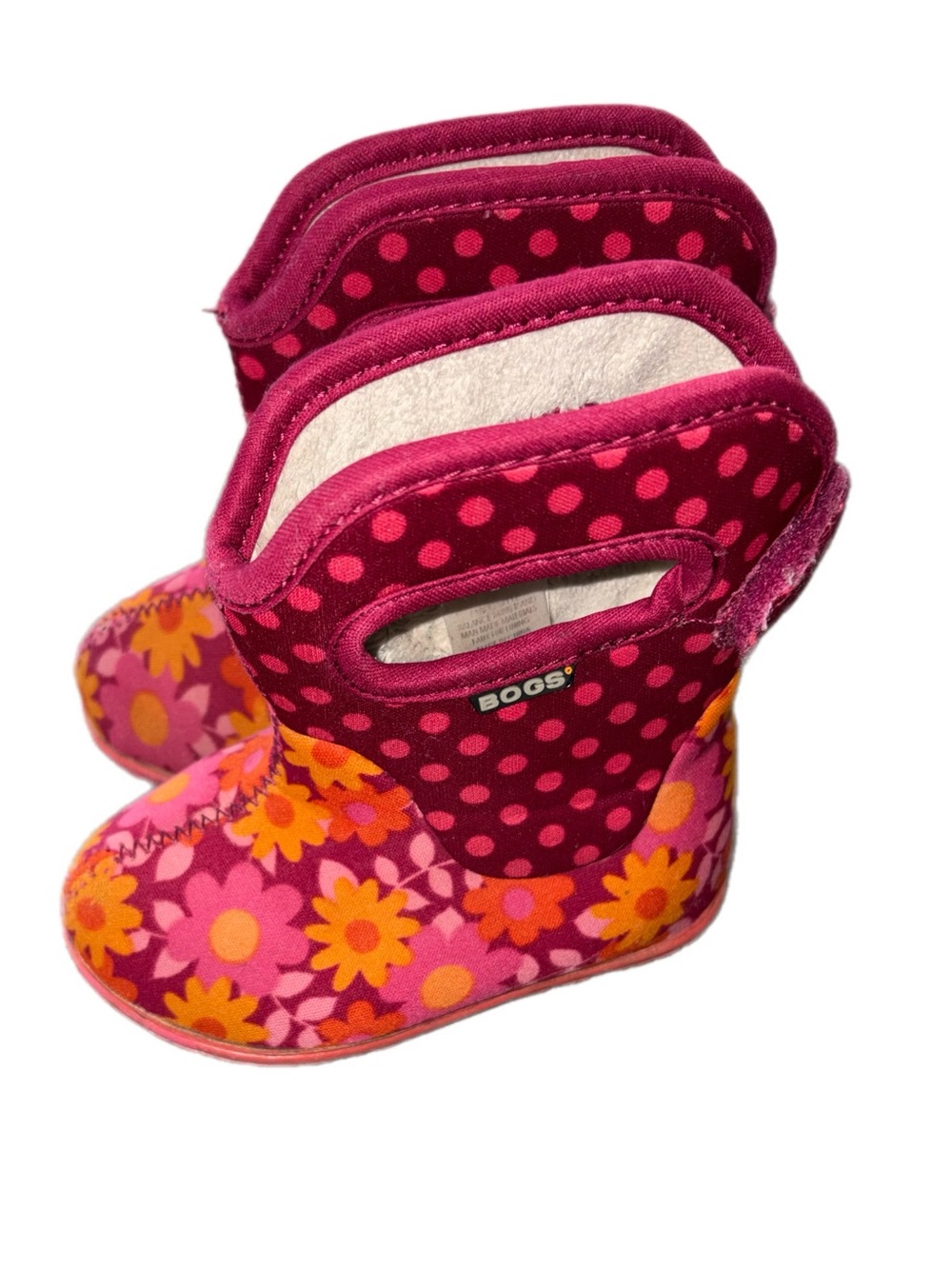 Bogs Infant Floral & Polka Dot Waterproof Boots - Pink/Yellow